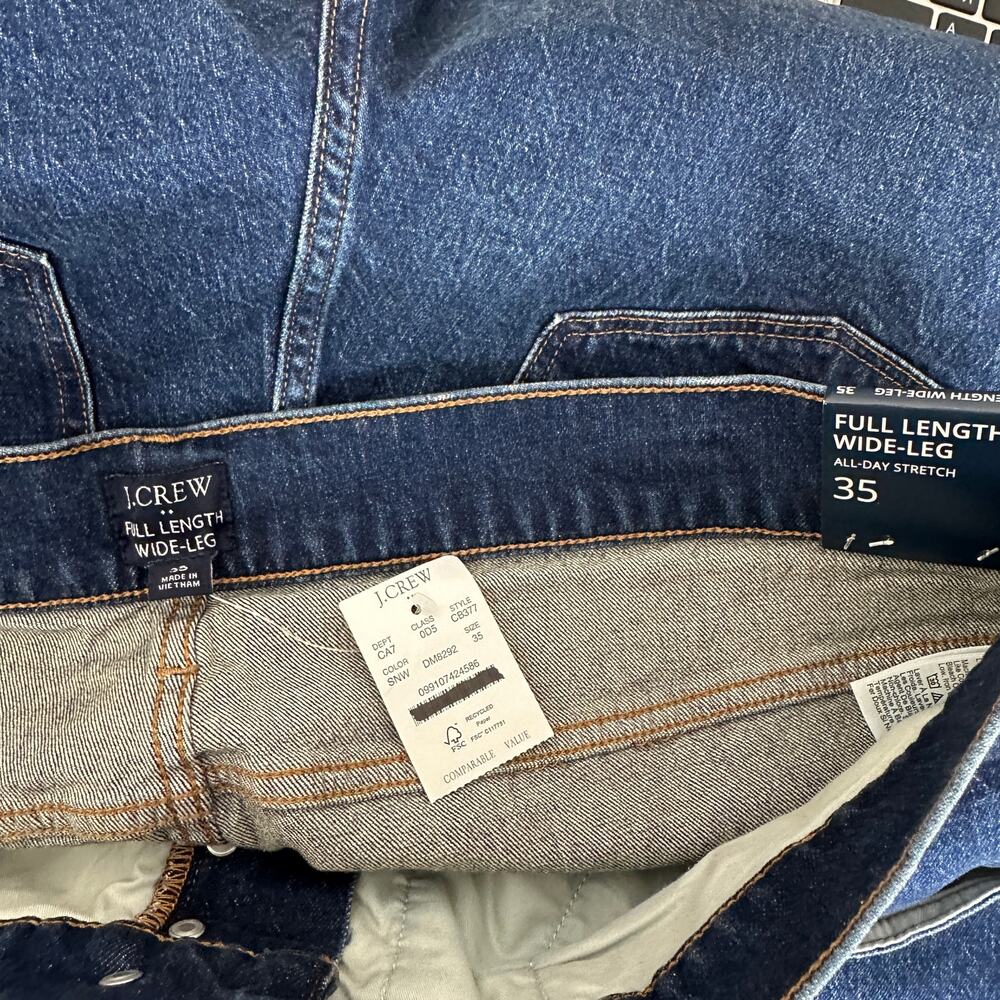 J.Crew Full Length Wide Leg Jean All Day Stretch Space Navy Blue Wash US 35 NWT - Picture 7 of 12